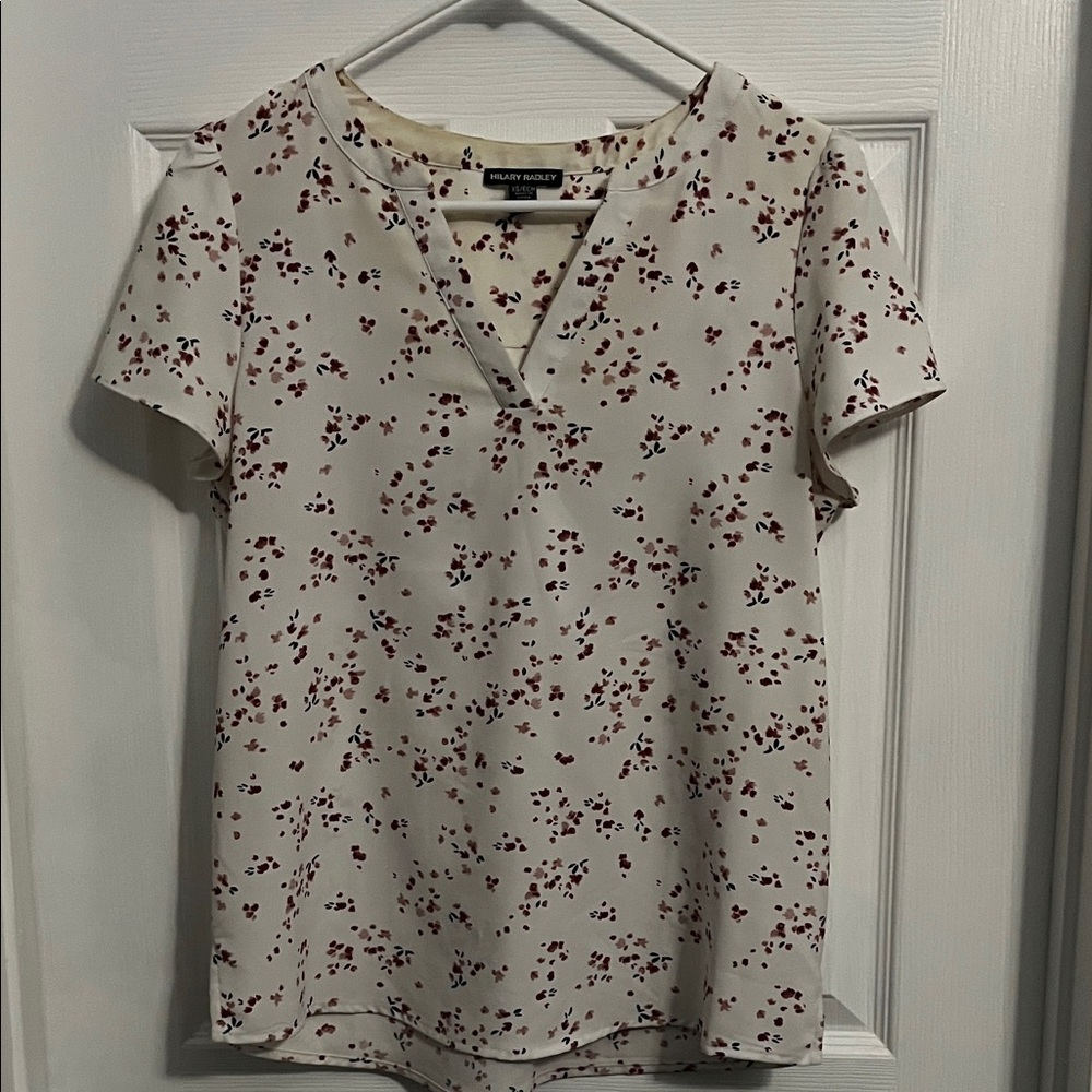 Hilary Radley Cream and Red Floral Blouse